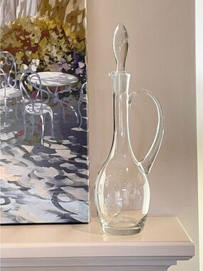 Flower-etched Glass Decanter for wine or other beverages or use as decor.